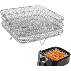 shopnbutik Air Fryer Accessories Three-Layer Steam Rack Stackable Dehydration Rack(Square)