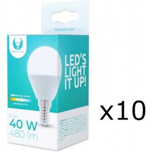 Forever Light LED-Lampa E14, G45, 6W, 6000K 10-pack, Kallvitt