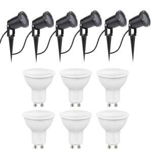 Lcb Sæt med 6 LED Spyd jordspot 100cm kabel - 6x 4W - 3000K - IP65 - Sort