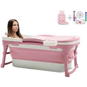 Hello Bath HelloBath® sammenklappeligt badekar - 128 cm lang - Badespand  - Olivia Pink - Ekstra lang - Inkl. Badepude, undervandslampe og opbevaringsbetræ