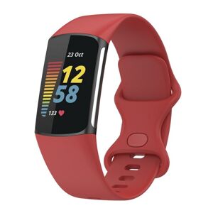 My Store For Fitbit Charge 6 Solid Color Butterfly Buckle Silicone Watch Band, Size:S Size(Red)