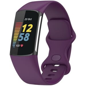 My Store For Fitbit Charge 6 Solid Color Butterfly Buckle Silicone Watch Band, Size:S Size(Dark Purple)