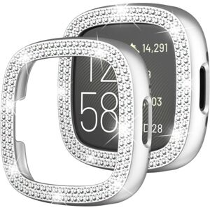 Shoppo Marte For Fitbit Versa 4 Double-Row Diamond Solid Color Electroplating Hollowed Watch Case(Silver)