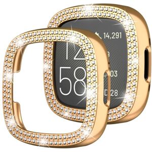 Shoppo Marte For Fitbit Versa 4 Double-Row Diamond Solid Color Electroplating Hollowed Watch Case(Rose Gold)