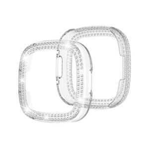 Shoppo Marte For Fitbit Versa 4 / Sense 2 Double-Row Diamond Electroplating PC Watch Case(Transparent)
