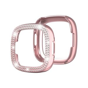 Shoppo Marte For Fitbit Versa 4 / Sense 2 Double-Row Diamond Electroplating PC Watch Case(Pink)