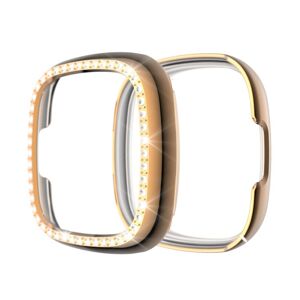 Shoppo Marte For Fitbit Versa 3 / Versa Sense Single Row Plating Diamonds PC Protective Case(Rose Gold)