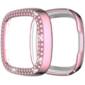 Shoppo Marte For Fitbit Versa 3 / Versa Sense Double Row Plating Diamonds PC Protective Case(Pink)