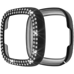 Shoppo Marte For Fitbit Versa 3 / Versa Sense Double Row Plating Diamonds PC Protective Case(Black)