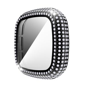 Shoppo Marte For Fitbit Versa 3 / Fitbit Sense Diamond PC + Tempered Glass Watch Case(Black)