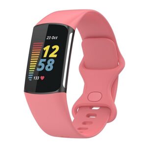 Shoppo Marte For Fitbit Charge 6 Solid Color Butterfly Buckle Silicone Watch Band, Size:S Size(Pink)