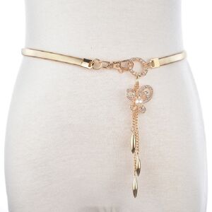 My Store Women Thin Belt Metal Rhinestone Decorative Waist Chain, Length:75cm, Style:One Pearl Butterfly Pendant