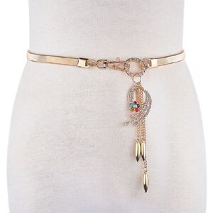 My Store Women Thin Belt Metal Rhinestone Decorative Waist Chain, Length:75cm, Style:Five-color Peacock Tail Pendant