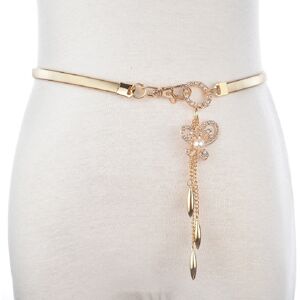 My Store Women Thin Belt Metal Rhinestone Decorative Waist Chain, Length:68cm, Style:One Pearl Butterfly Pendant