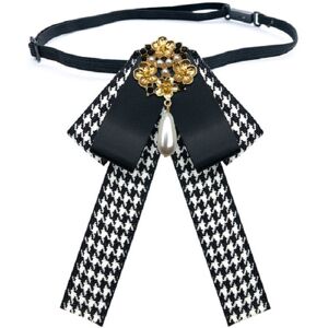 My Store Ladies Retro Style Cloth Fabric Pearl Diamond Brooch Bow Tie Bow Clothing Accessories, Style:Tie Belts Version(Black White)