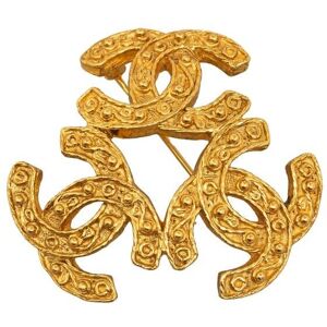 Pre-owned Chanel Triple CC Brooch Gold