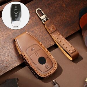 Hallmo Car Cowhide Leather Key Protective Cover Key Case for New Mercedes-Benz E300L(Brown)