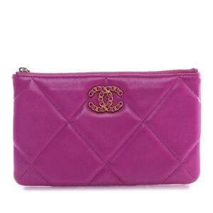 Pre-owned Chanel Small Lambskin 19 O Case Pouch Purple