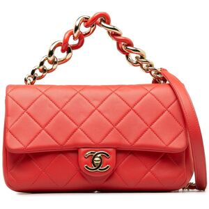 Pre-owned Chanel Small Lambskin Elegant Chain Single Flap Red