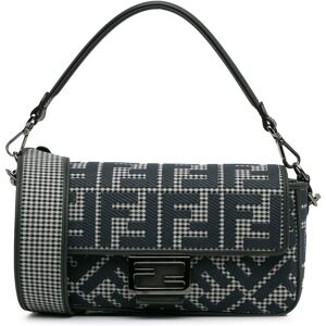 Pre-owned Fendi Houndstooth Zucca Baguette Black