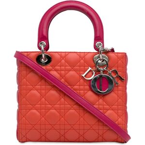 Christian Dior Pre-owned Dior Medium Bicolor Lambskin Cannage Lady Dior Orange