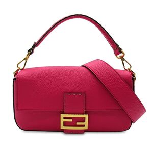 Pre-owned Fendi Selleria Leather Baguette Pink