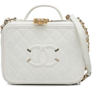 Pre-owned Chanel Medium Caviar Filigree Vanity Case White