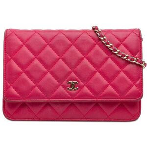 Pre-owned Chanel Classic Lambskin Wallet on Chain Pink