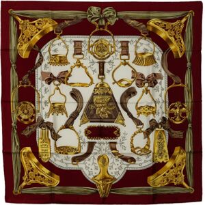 Pre-owned Hermes Etriers Silk Scarf Red