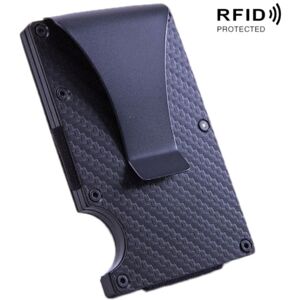 shopnbutik Carbon Fiber Wallet Metal RFID Bank Card Holder(Black)