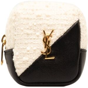 Pre-owned Saint Laurent Jamie Tweed Charm Pouch White