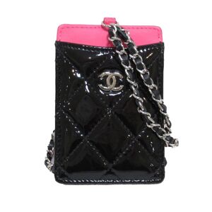 Pre-owned Chanel CC Quilted Patent Card Holder Black