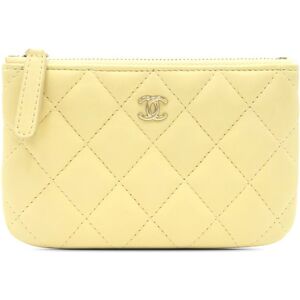 Pre-owned Chanel Lambskin Mini O Case Pouch Yellow