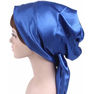 My Store 2stk TJM-226 Kvinders Satin Trykt Ribbon Sløjfe Turban Hat Nightcap Silke Kemoterapi Hat Long Tail Braid Hat (Royal Blue)