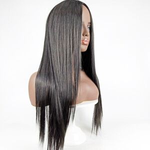 shopnbutik Centre-parted Long Straight Wig Headgear for Women(Black)