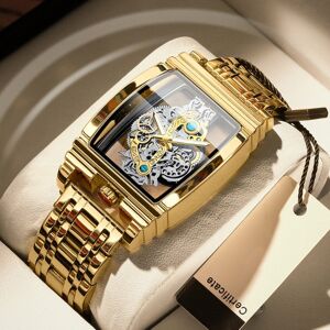 BINBOND B5011 Gear Hollow Outdoor Waterproof Luminous Men Business Watches(Full Gold Steel Belt)