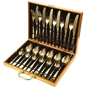 Shoppo Marte 24pcs/set Boxed Stainless Steel Cutlery Knife, Fork and Spoon Cutlery Set, Specification: Gold