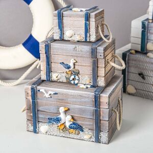 shopnbutik 3 In 1 Wooden Storage Box Jewelry Boxes Wooden Box Decoration(Gray Set)