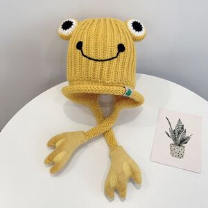 My Store Children Cartoon Frog Woolen Hat Warm Knitted Hat Bomber Hat, Size: For 1-3 Years Old(Yellow)