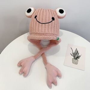 My Store Children Cartoon Frog Woolen Hat Warm Knitted Hat Bomber Hat, Size: For 1-3 Years Old(Pink)