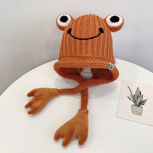 My Store Children Cartoon Frog Woolen Hat Warm Knitted Hat Bomber Hat, Size: For 1-3 Years Old(Orange)