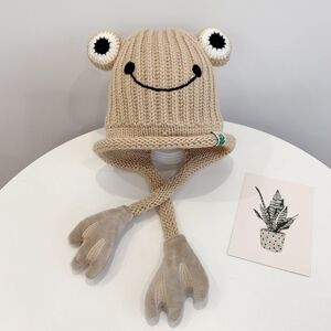 My Store Children Cartoon Frog Woolen Hat Warm Knitted Hat Bomber Hat, Size: For 1-3 Years Old(Beige)