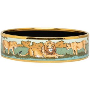 Pre-owned Hermes Pride of Lions Wide Enamel Bracelet 65 Gold