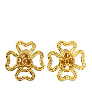 Pre-owned Chanel CC Clover Clip On Earrings Gold