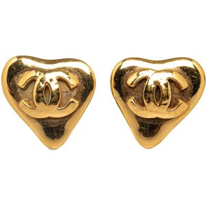 Pre-owned Chanel CC Heart Clip On Earrings Gold