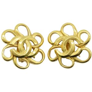 Pre-owned Chanel CC Flower Clip on Earrings Gold