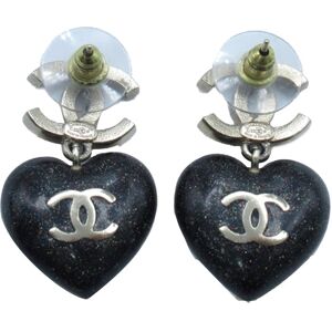 Pre-owned Chanel CC Rhinestones Resin Heart Drop Earrings Silver