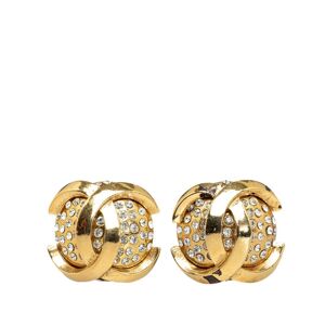 Pre-owned Chanel CC Rhinestone Clip-On Earrings Gold