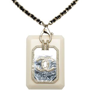 Pre-owned Chanel Crystal Embellished Resin Card Case Pendant Necklace White