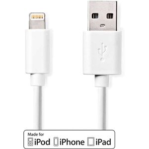 Nedis Lightning Kabel   USB 2.0   Apple Lightning 8-pin   USB-A Han   480 Mbps   Nikkelplateret   3.00 m   Runde   PVC   Hvid   Label